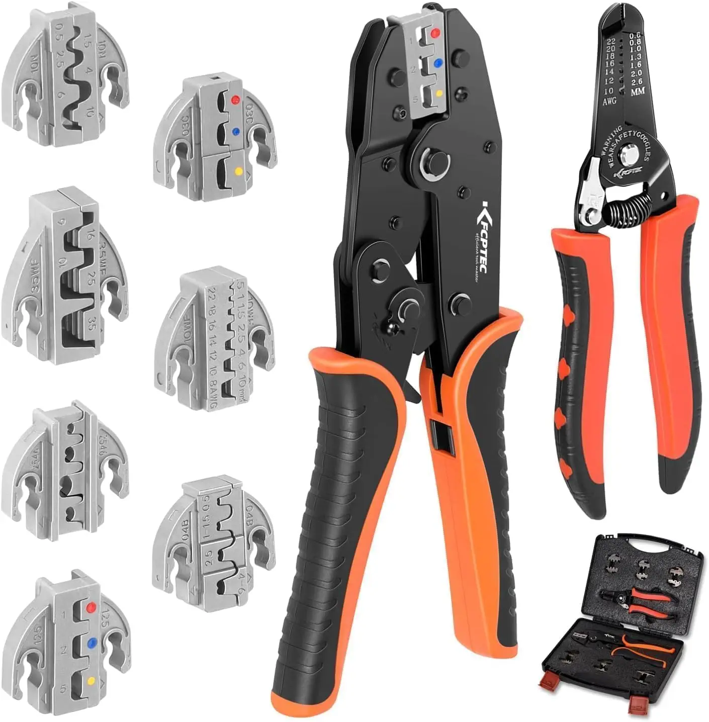Heavy Duty Crimping Tool Set, 9PCS Ratcheting Wire Crimper with Interchangeable Jaws for AWG 22-2 Terminals and Ferrules
Heavy Duty Crimping Tool Set, 9PCS Ratcheting Wire Crimper with Interchangeable Jaws for AWG 22-2 Terminals and Ferrules