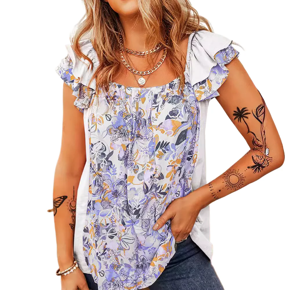 Fashion Prairie Chic Plant Flowers Shirts Summer New Blouses Square Neck Vest Women Sleeveless Floral Ruffles Loose Casual Tops
Fashion Prairie Chic Plant Flowers Shirts Summer New Blouses Square Neck Vest Women Sleeveless Floral Ruffles Loose Casual Tops