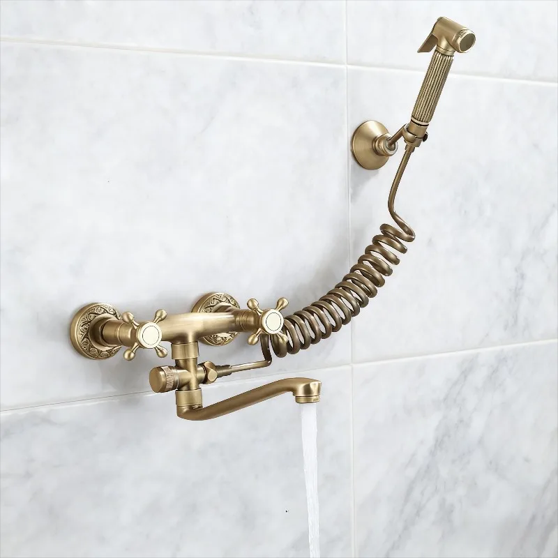 Kitchen Faucets with Spray Gun Antique Style Balcony Hot and Cold Mixed Water Faucet Brass Retro Sink Taps
Kitchen Faucets with Spray Gun Antique Style Balcony Hot and Cold Mixed Water Faucet Brass Retro Sink Taps