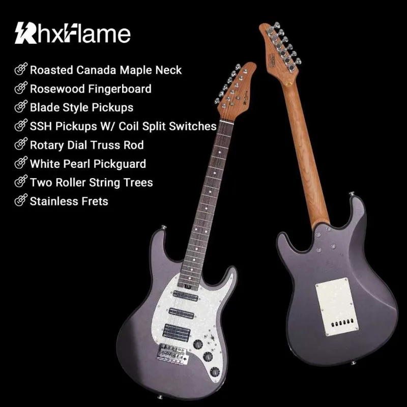 New Rhxflame Black XT Electric Guitar SSH Blade Pickups,Roasted Canada Maple Neck, Rotary Dial Truss Rod, Coil Split Switches
New Rhxflame Black XT Electric Guitar SSH Blade Pickups,Roasted Canada Maple Neck, Rotary Dial Truss Rod, Coil Split Switches