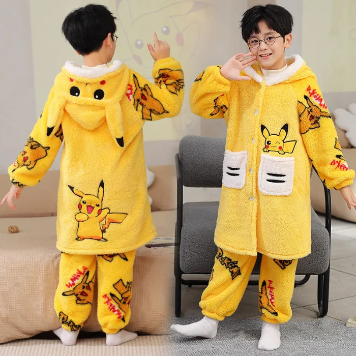 Детский пижамный комплект Kawaii Pikachu, 2 шт., зимняя одежда для отдыха с покемонами для мальчиков и девочек, пижамный комплект из кораллового флиса, одежда для сна в стиле аниме для подростков, халат
Детский пижамный комплект Kawaii Pikachu, 2 шт., зимняя одежда для отдыха с покемонами для мальчиков и девочек, пижамный комплект из кораллового флиса, одежда для сна в стиле аниме для подростков, халат