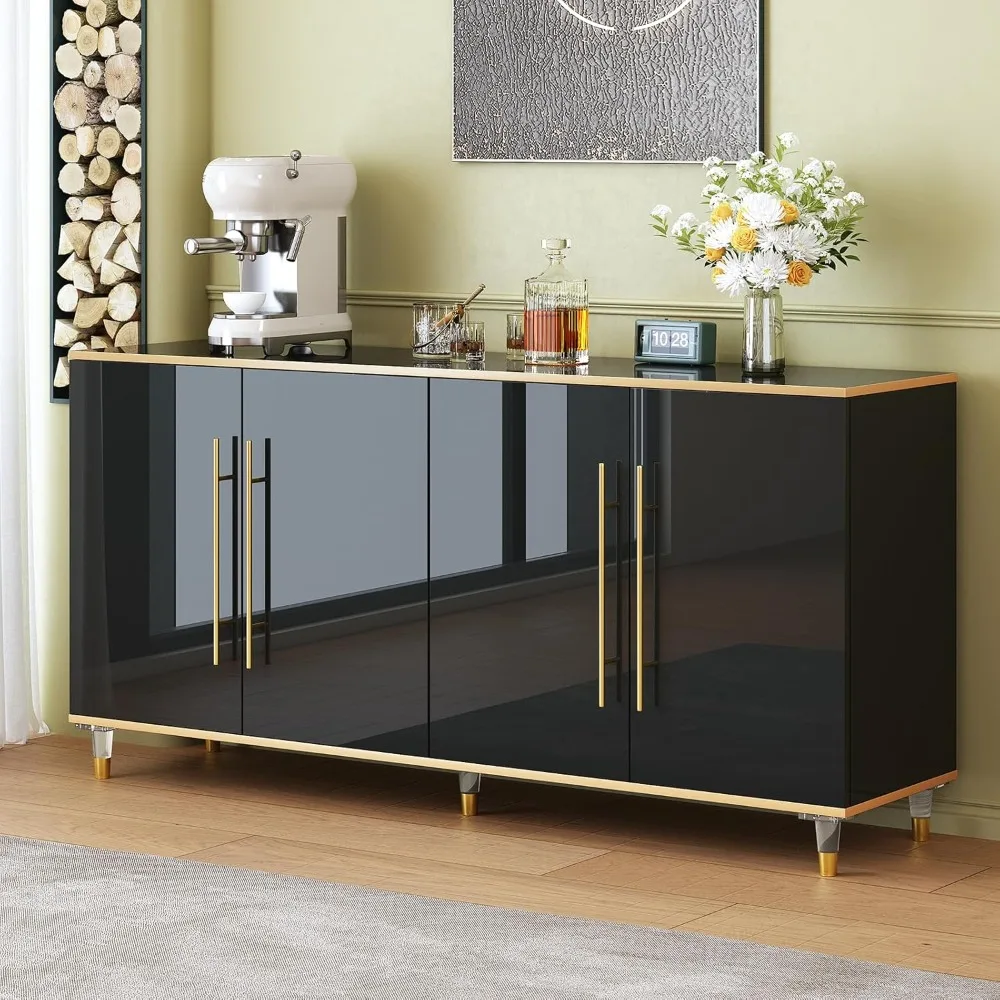 63" Sideboard Buffet Cabinet with Storage,Console Cabinets with Adjustable Shelves & Doors,High Glossy Black and Gold Sideboards
63" Sideboard Buffet Cabinet with Storage,Console Cabinets with Adjustable Shelves & Doors,High Glossy Black and Gold Sideboards