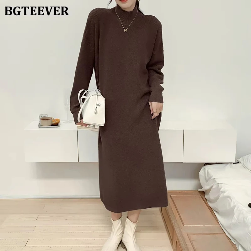 BGTEEVER Elegant Half Collar Female Knitted Dresses Casual Loose Long Sleeve Thicken Sweater Dress Women Winter Warm Vestidos
BGTEEVER Elegant Half Collar Female Knitted Dresses Casual Loose Long Sleeve Thicken Sweater Dress Women Winter Warm Vestidos