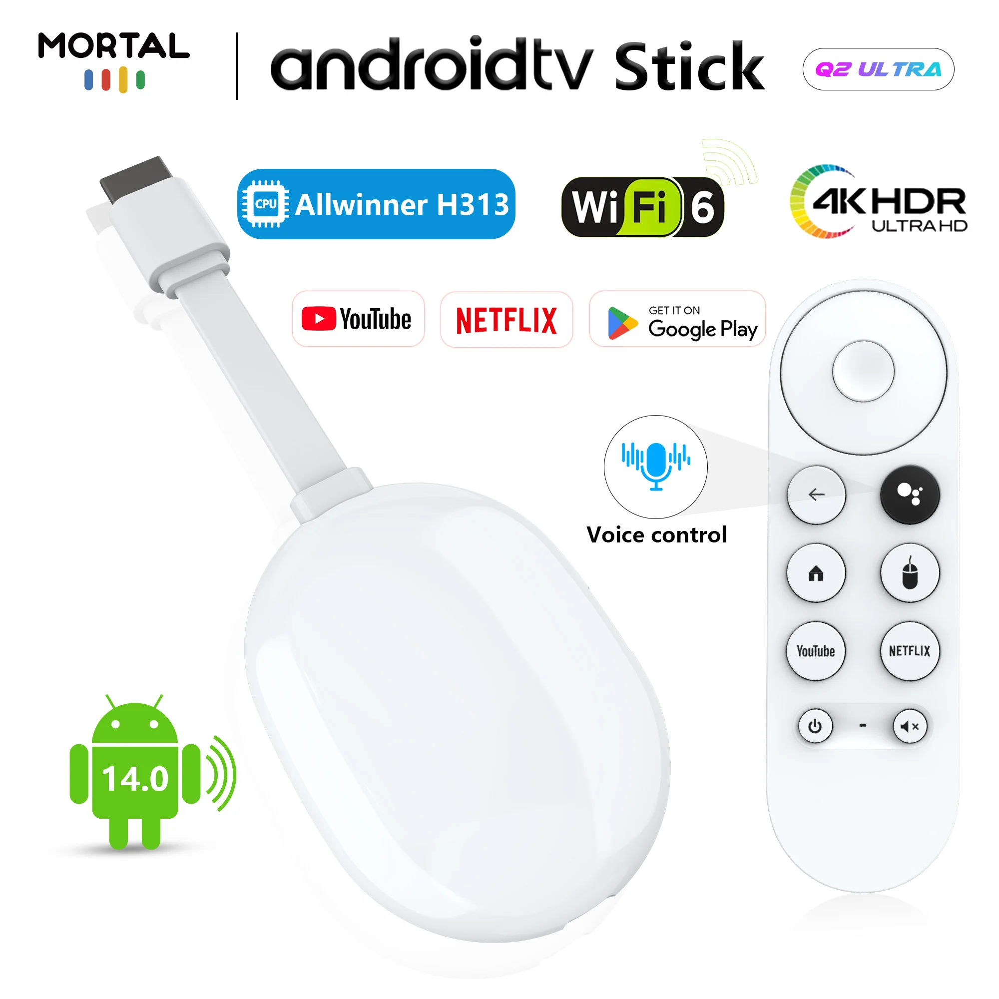 Android14 AI TV Stick Q2 Ultra H313 Quad Core Wifi6 BT5.0 4K@60fps Launcher Google Voice Assistant Media Player mini TV Stick
Android14 AI TV Stick Q2 Ultra H313 Quad Core Wifi6 BT5.0 4K@60fps Launcher Google Voice Assistant Media Player mini TV Stick