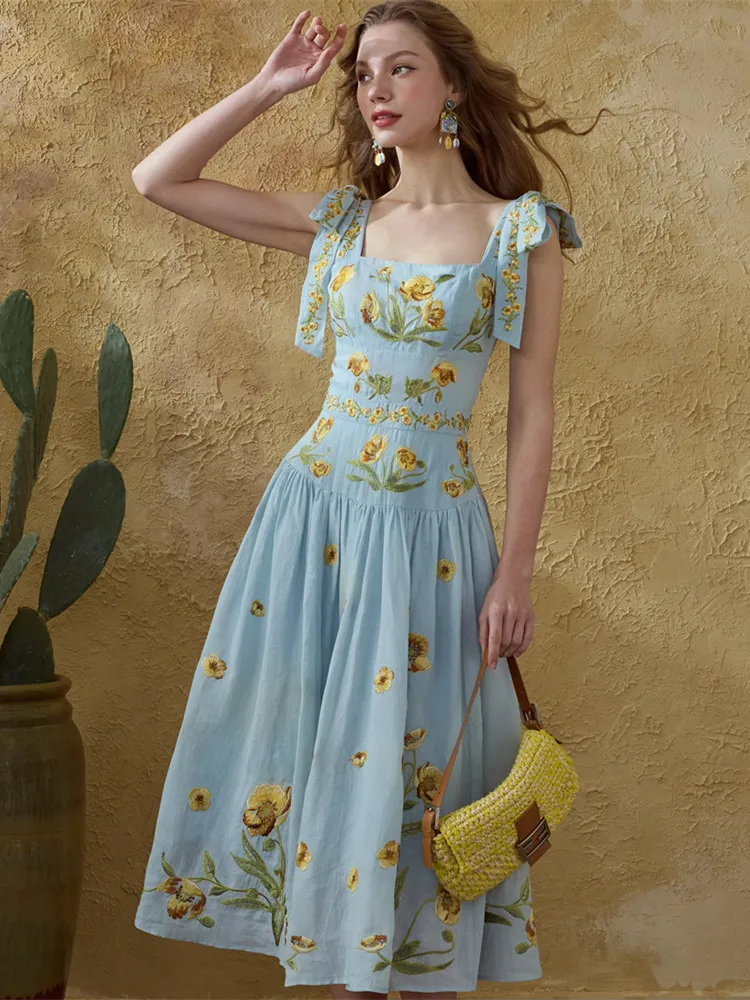 86-98cm Bust Summer 100%Ramie Spaghetti Strap Dresses Women Original Vintage Elegant All-Over Placement Embroidery Long Dresses
86-98cm Bust Summer 100%Ramie Spaghetti Strap Dresses Women Original Vintage Elegant All-Over Placement Embroidery Long Dresses