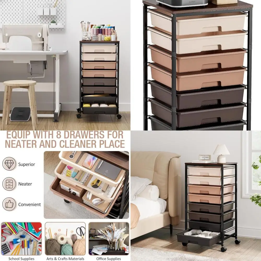 8-Drawer Rolling Cart with Wooden Top for Office, Arts, Craft, and Bedroom Storage in Brown
8-Drawer Rolling Cart with Wooden Top for Office, Arts, Craft, and Bedroom Storage in Brown