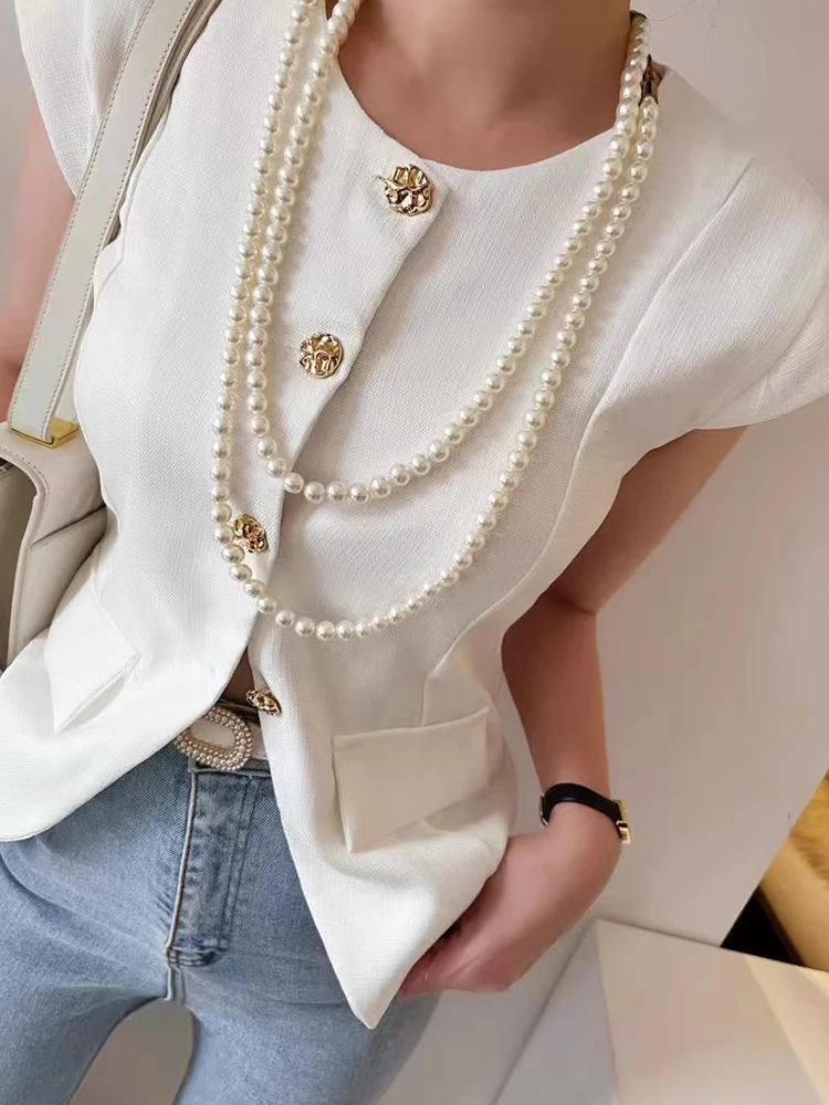 Slimming round Ne Single Button Versatile Summer Vest Women's Faionable Ele Sle ort Outerwear Casual Commute
Slimming round Ne Single Button Versatile Summer Vest Women's Faionable Ele Sle ort Outerwear Casual Commute