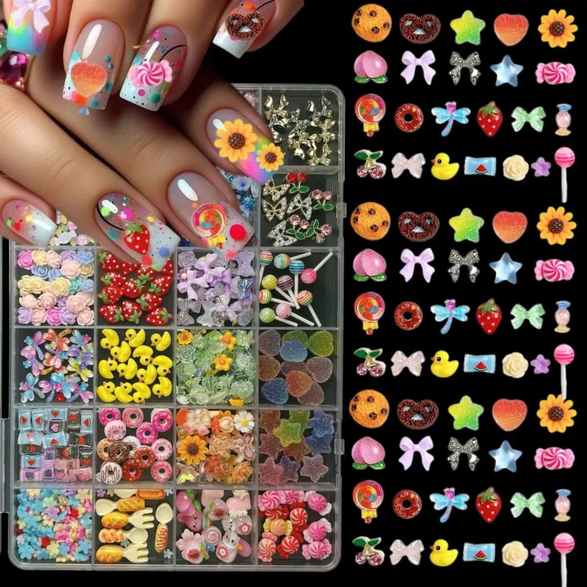 1Box Colorful Ribbon Bowknots Flowers Resin Nail Charms Simulated Candy Alloy Cherry Mixed Nail Art Decorations DIY Nails Sets
1Box Colorful Ribbon Bowknots Flowers Resin Nail Charms Simulated Candy Alloy Cherry Mixed Nail Art Decorations DIY Nails Sets