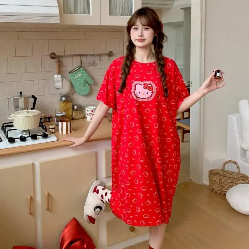 Платье для сна Sanrio Hello Kitty, женская летняя одежда для дома и сна, ночная рубашка с мультяшным принтом, милая красная, с короткими рукавами, свободного кроя
Платье для сна Sanrio Hello Kitty, женская летняя одежда для дома и сна, ночная рубашка с мультяшным принтом, милая красная, с короткими рукавами, свободного кроя