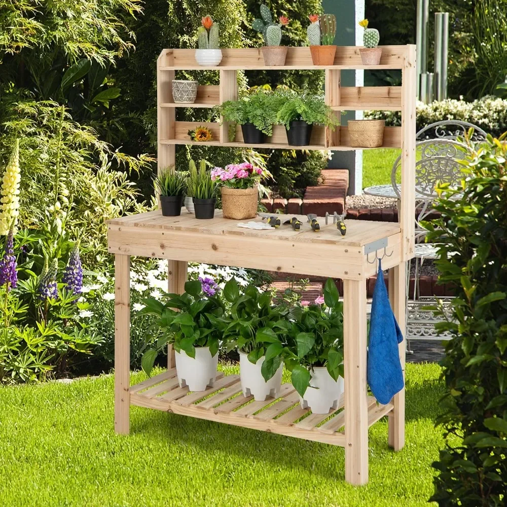 Potting Bench Table, 60.5” Wood Workstation Workbench Table with Flip-Up Tabletop,Farmhouse Bench Shelf for Patio Garden & Porch
Potting Bench Table, 60.5” Wood Workstation Workbench Table with Flip-Up Tabletop,Farmhouse Bench Shelf for Patio Garden & Porch