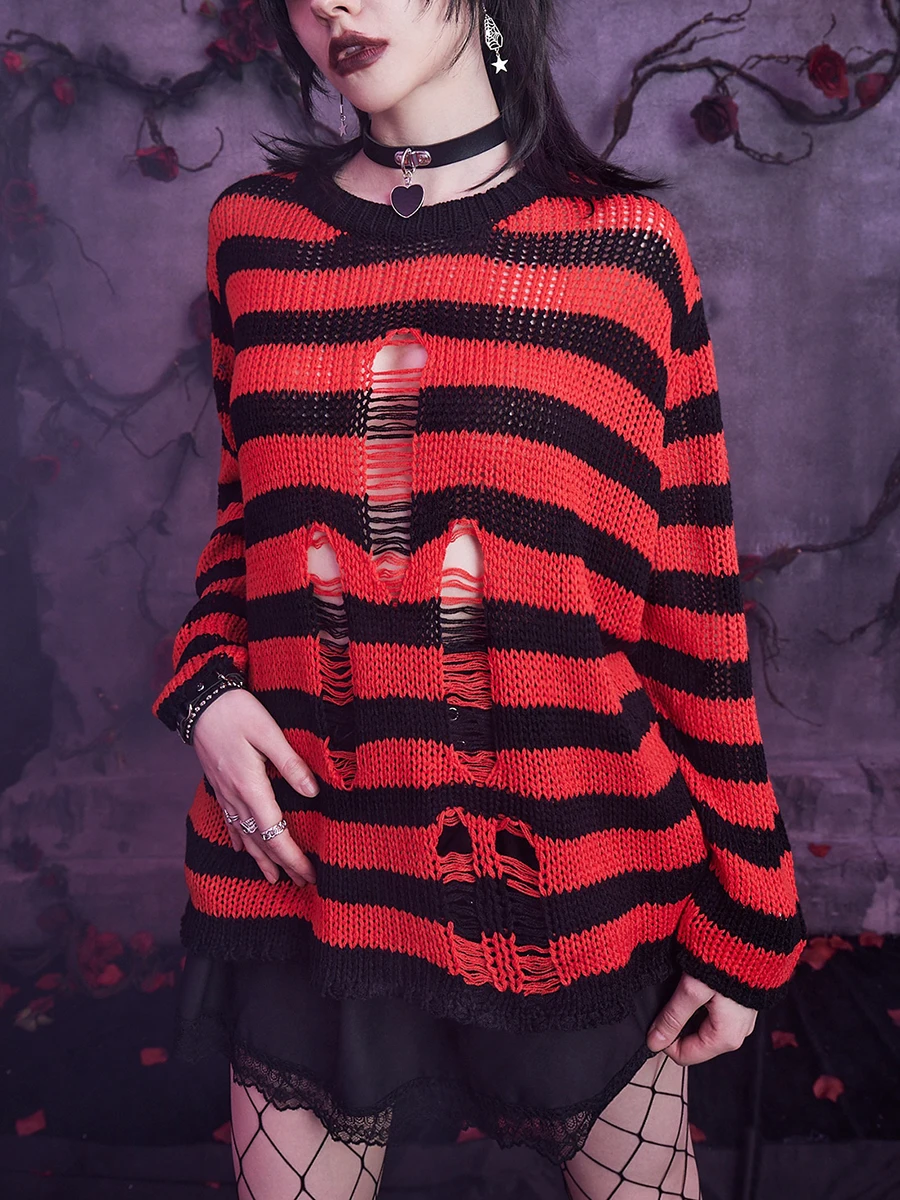 Women Knit Sweater Long Sleeve Crew Neck Striped Ripped Pullover Tops Streetwear
Women Knit Sweater Long Sleeve Crew Neck Striped Ripped Pullover Tops Streetwear