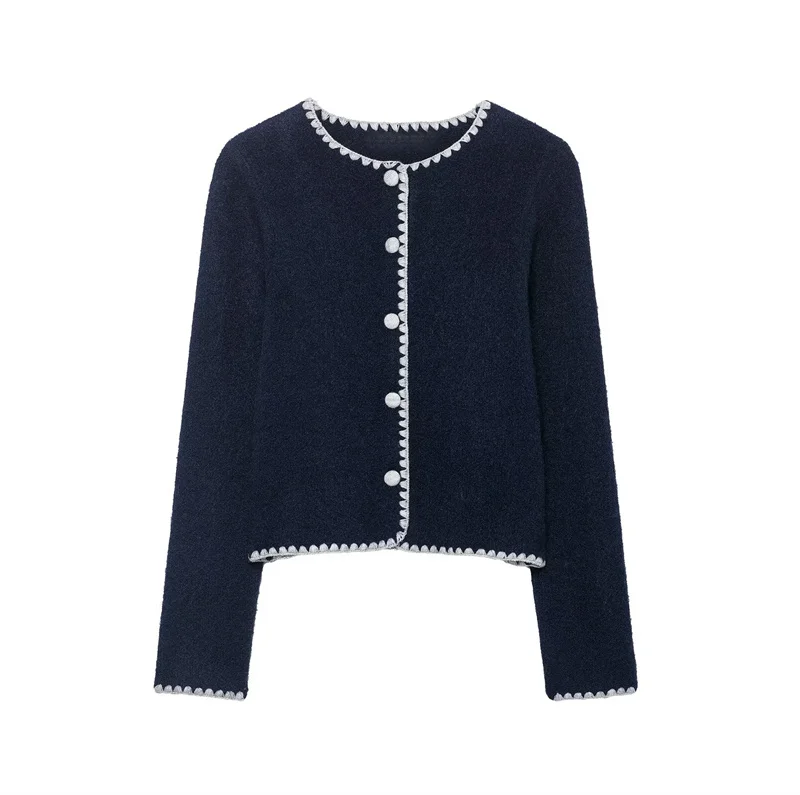 Women's Jacket 2025 Autumn New Arrival Navy Blue Long-Sleeve Buttoned Embroidered Knit Cardigan Casual and Fashionable
Women's Jacket 2025 Autumn New Arrival Navy Blue Long-Sleeve Buttoned Embroidered Knit Cardigan Casual and Fashionable