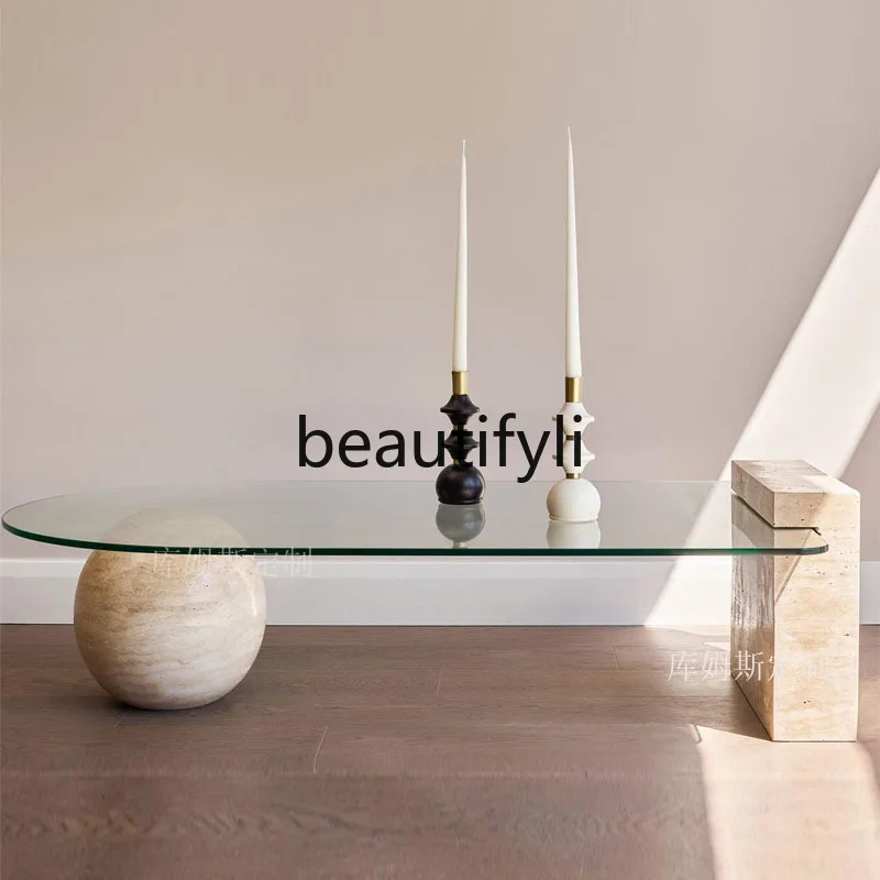 Light luxury natural travertine glass coffee table Modern simple model house Small apartment rectangular coffee table
Light luxury natural travertine glass coffee table Modern simple model house Small apartment rectangular coffee table