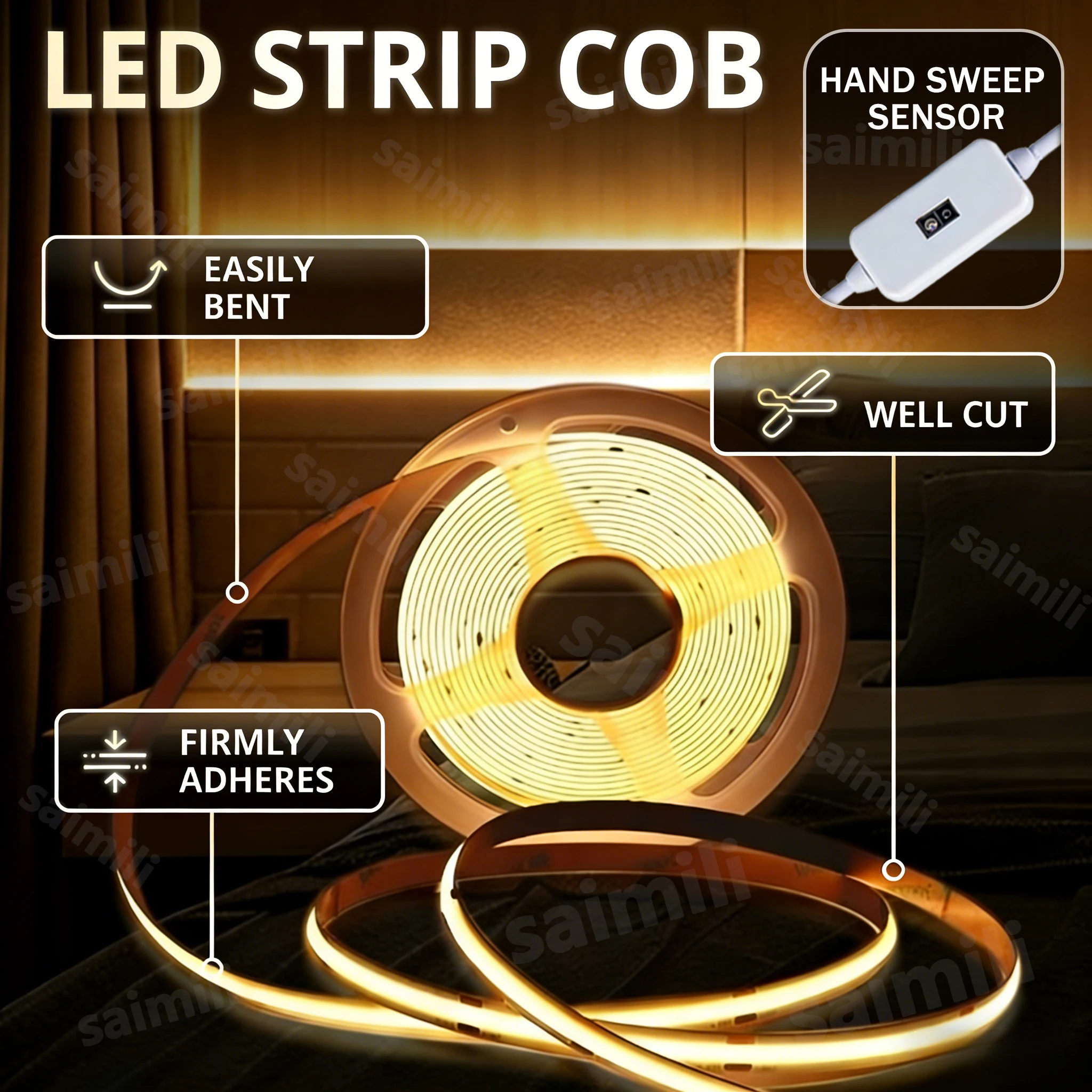 COB LED Light Strip Gesture Sensor Switch Control Dimmer Easy to install Suitable For Living Room Cupboard Bedroom Lighting
COB LED Light Strip Gesture Sensor Switch Control Dimmer Easy to install Suitable For Living Room Cupboard Bedroom Lighting
