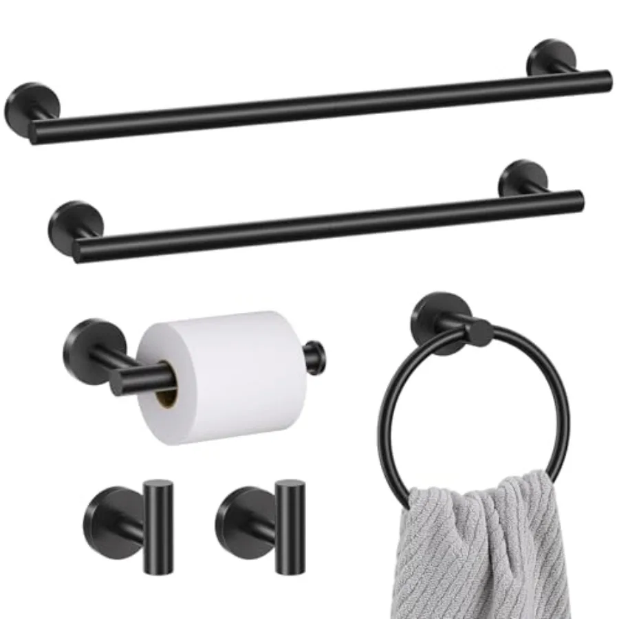 6 Pieces Matte Black Towel Bar Bathroom Hardware Set 23.6Inch Matte Black Bathroom Accessories Towel Holder Set SUS304 Stainles
6 Pieces Matte Black Towel Bar Bathroom Hardware Set 23.6Inch Matte Black Bathroom Accessories Towel Holder Set SUS304 Stainles