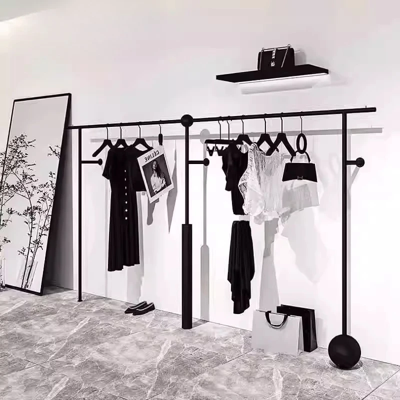 Clothing store, black, wrought iron, wall-mounted, wall-mounted, hangers, display racks
Clothing store, black, wrought iron, wall-mounted, wall-mounted, hangers, display racks