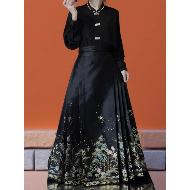 2026 Spring Plus Size Black Shirt Mamianqun Set Ming Style Improved Hanfu Women Daily Outfit
2026 Spring Plus Size Black Shirt Mamianqun Set Ming Style Improved Hanfu Women Daily Outfit