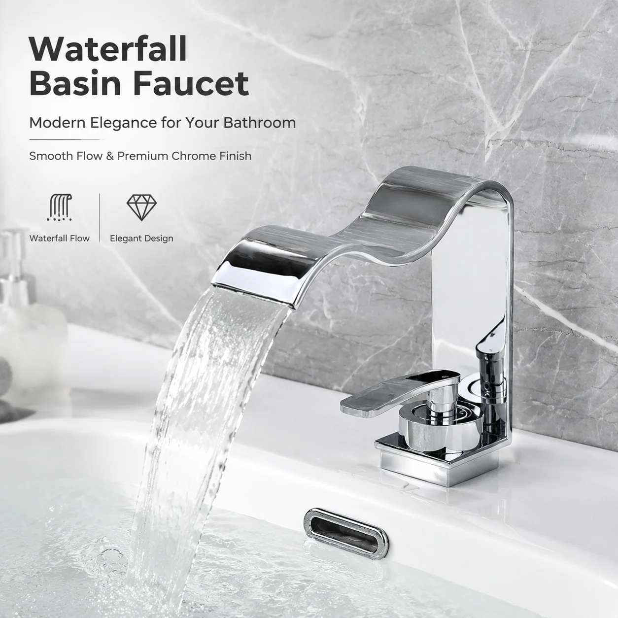 Chrome Bathroom Faucet, Modern Wave Waterfall Spout Single Handle Basin Mixer Tap, Deck Mount Hot Cold Lavatory Faucet for Bathr
Chrome Bathroom Faucet, Modern Wave Waterfall Spout Single Handle Basin Mixer Tap, Deck Mount Hot Cold Lavatory Faucet for Bathr