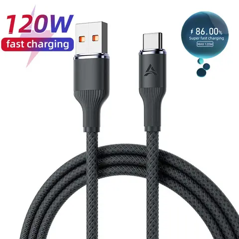 120W Fast Charging USB Type C Cable Braided Data Cable Quick Charge For Xiaomi Huawei Sumsung USB C Charger Cable 0.25M/1M/2M/3M