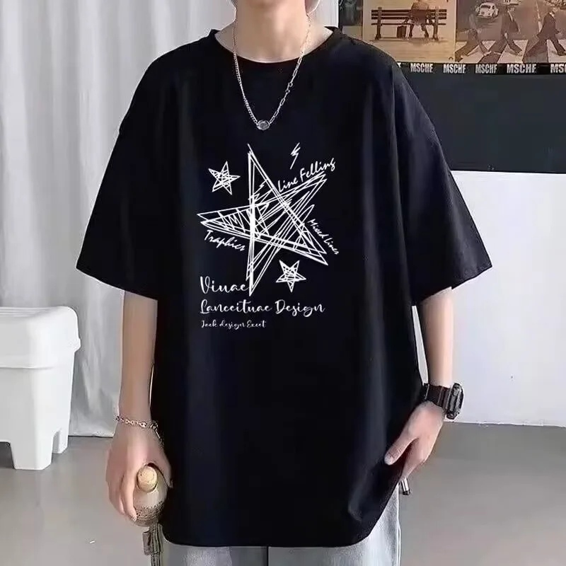 Summer Line star printing men and women can wear simple loose and versatile refreshing couple T-shirts hot-selling models
Summer Line star printing men and women can wear simple loose and versatile refreshing couple T-shirts hot-selling models