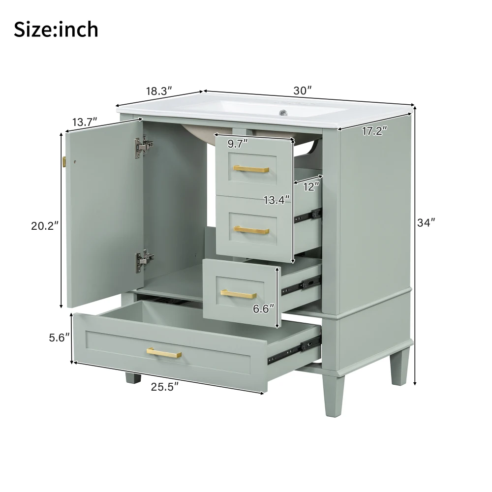 30" Bathroom Vanity ,Modern Bathroom Cabinet with Sink Combo Set,Bathroom Storage Cabinet with a Soft Closing Door and 3Drawers,
30" Bathroom Vanity ,Modern Bathroom Cabinet with Sink Combo Set,Bathroom Storage Cabinet with a Soft Closing Door and 3Drawers,