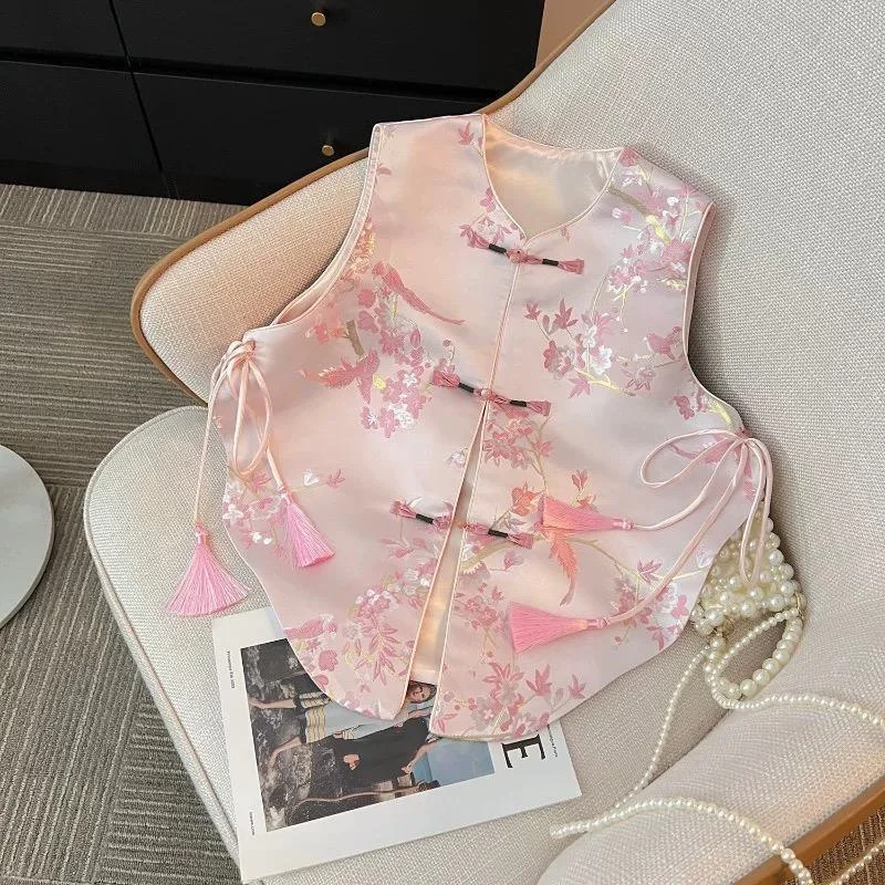Women's JacketsWomen's Vest Chinese Ethnic Wind Buckle Jacquard Embroidered Tassel Vest Female Autumn Outside Pink Vest Female
Women's JacketsWomen's Vest Chinese Ethnic Wind Buckle Jacquard Embroidered Tassel Vest Female Autumn Outside Pink Vest Female