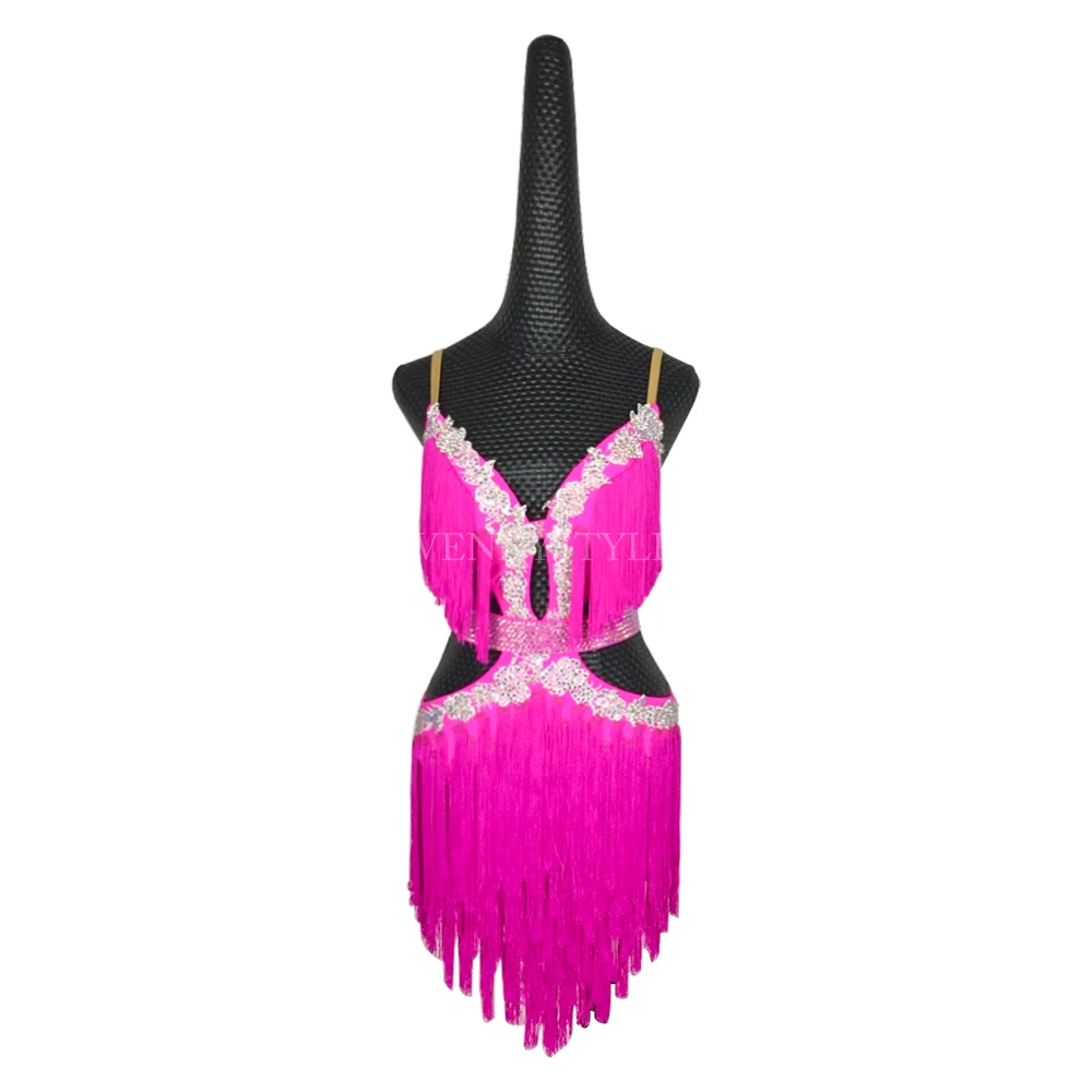 Vennystyle Latin Dance Dress Women Ballroom Competition Hot Fuchsia Fringe Skirt Straps&Open Back Professional Social Dancewear
Vennystyle Latin Dance Dress Women Ballroom Competition Hot Fuchsia Fringe Skirt Straps&Open Back Professional Social Dancewear