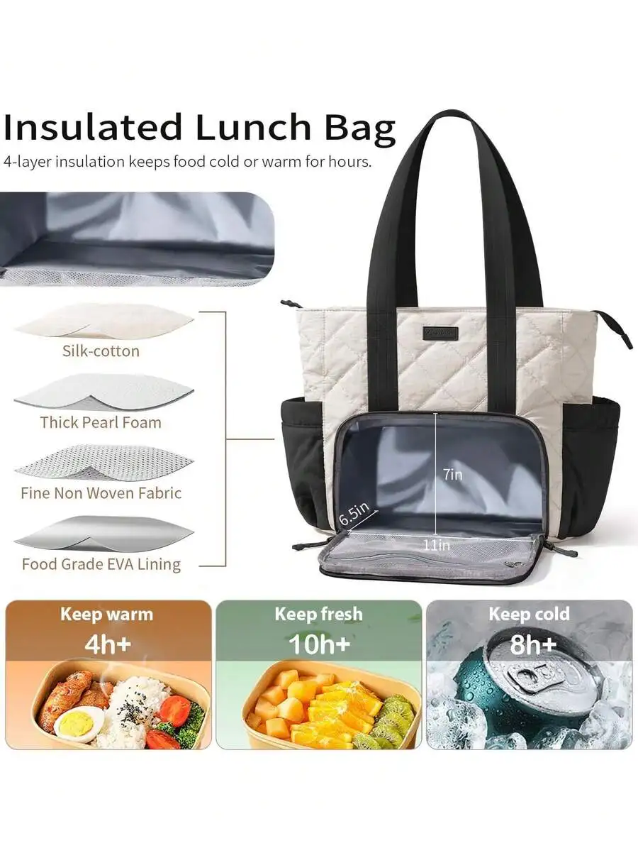 Insulated Lunch Tote Bag With 4-Layer Thermal Lining For Work Travel Office
Insulated Lunch Tote Bag With 4-Layer Thermal Lining For Work Travel Office