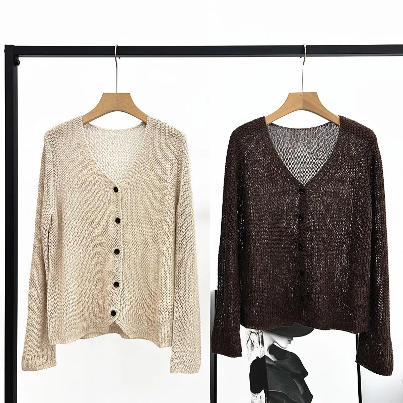 25 Spring and Summer Women's Cardigan V-neck Long Sleeve Single-breasted Hollow Knit Top
25 Spring and Summer Women's Cardigan V-neck Long Sleeve Single-breasted Hollow Knit Top