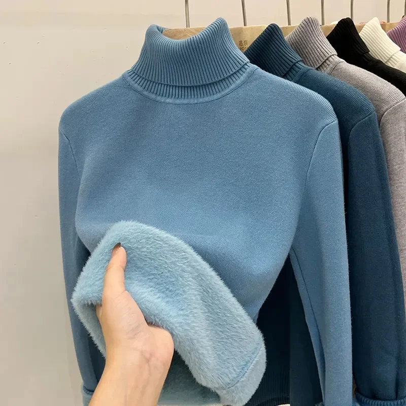 Thicken Velvet Turtleneck Sweater Women Korean Fashion Lined Warm Sueter Knitted Pullover Slim Top Winter Knitwear Jumper F52
Thicken Velvet Turtleneck Sweater Women Korean Fashion Lined Warm Sueter Knitted Pullover Slim Top Winter Knitwear Jumper F52