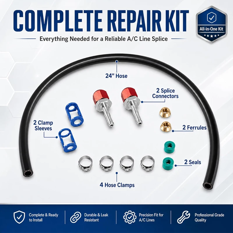 24" Hose Air Conditioning Repair Kit 800-673 for Automotive AC Systems for 5/16" Line with No.6 Hose
24" Hose Air Conditioning Repair Kit 800-673 for Automotive AC Systems for 5/16" Line with No.6 Hose