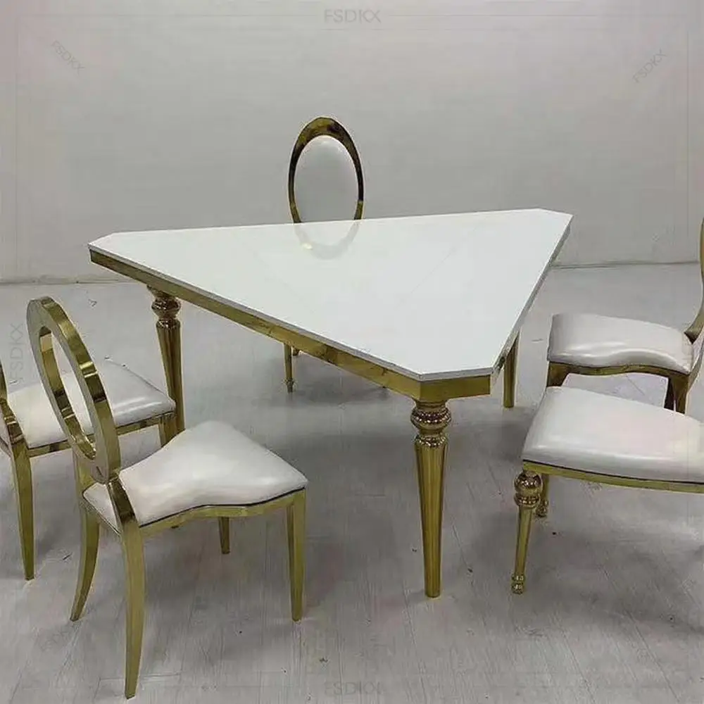 FSDKX Modern Stainless Steel Triangle Dining Tables with Glass Top for Hotel Wedding Banquets and Living Room Furniture 
FSDKX Modern Stainless Steel Triangle Dining Tables with Glass Top for Hotel Wedding Banquets and Living Room Furniture