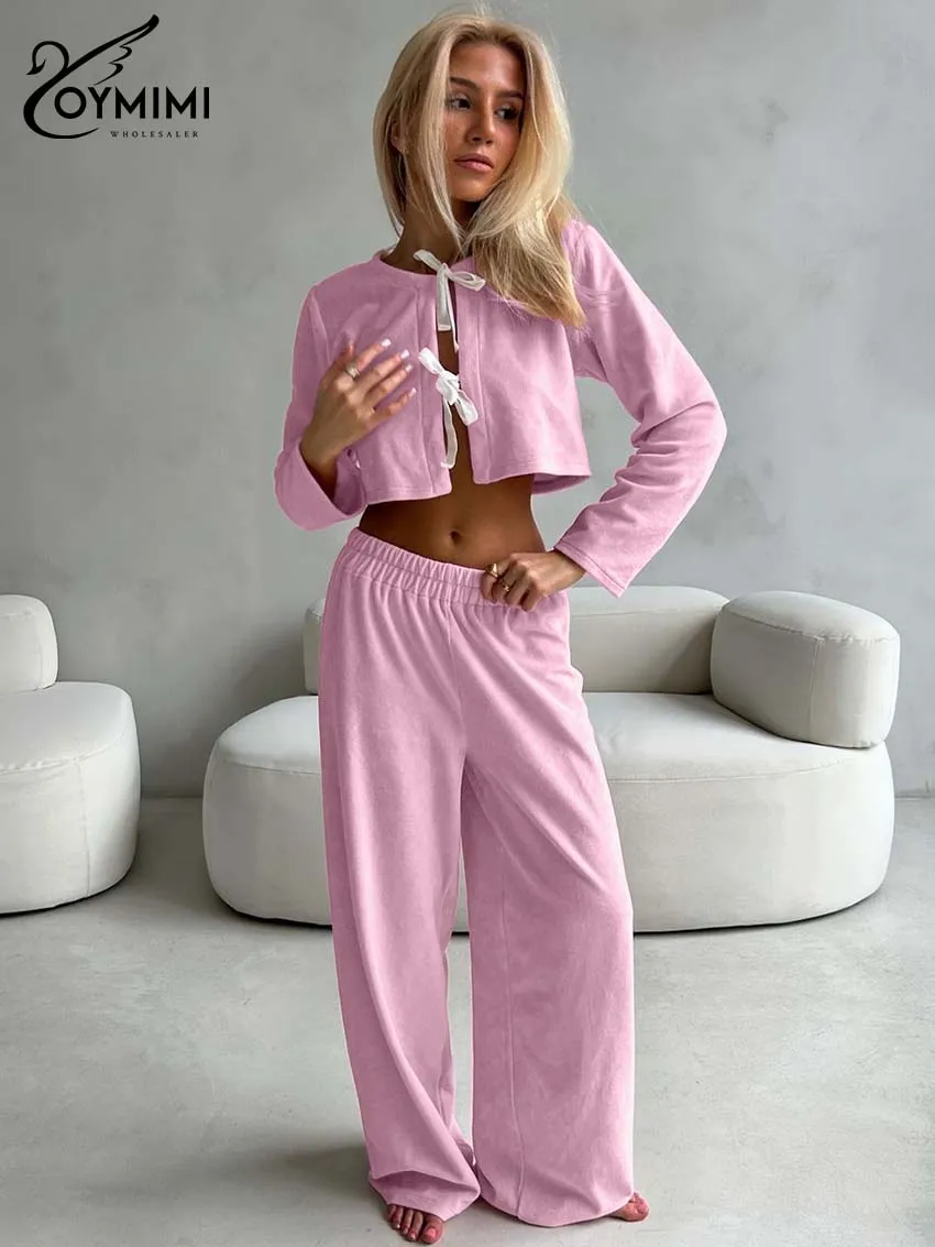 Oymimi Casual Pink 2 Piece Sets Woman Outfit Fashion O-Neck Lace-Up Long Sleeve Crop Shirts And Simple Straight Trousers Sets
Oymimi Casual Pink 2 Piece Sets Woman Outfit Fashion O-Neck Lace-Up Long Sleeve Crop Shirts And Simple Straight Trousers Sets