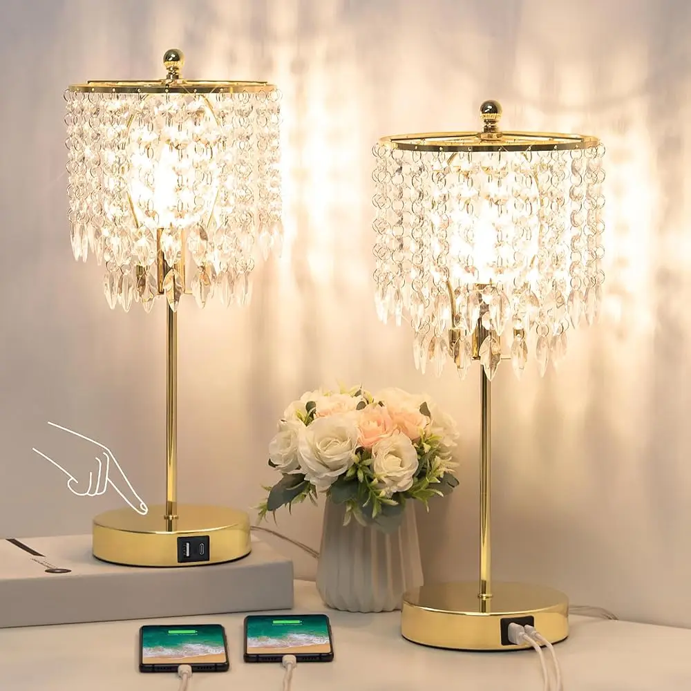 Crystal Table Lamp Set Of 2, 3-Way Dimmable Nightstand Lamp With 2 Usb Charging Ports, Gold Bedside Lamp For Bedroom, Touch
Crystal Table Lamp Set Of 2, 3-Way Dimmable Nightstand Lamp With 2 Usb Charging Ports, Gold Bedside Lamp For Bedroom, Touch