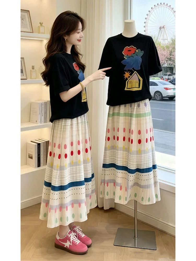 Summer New Women's Cartoon Print Loose Short Sleeve T-Shirt And Polka Dot Print Casual Skirt Fashion Set Breathable
Summer New Women's Cartoon Print Loose Short Sleeve T-Shirt And Polka Dot Print Casual Skirt Fashion Set Breathable