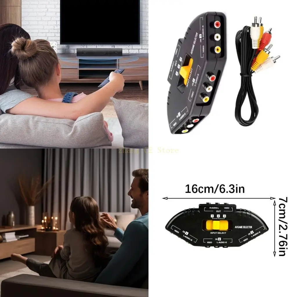 M5TD MultiInput Rcas Video Switcher Box Rcas Splitter Compactly Design Easy Setups For Homes Theaters And Gaming Consoles