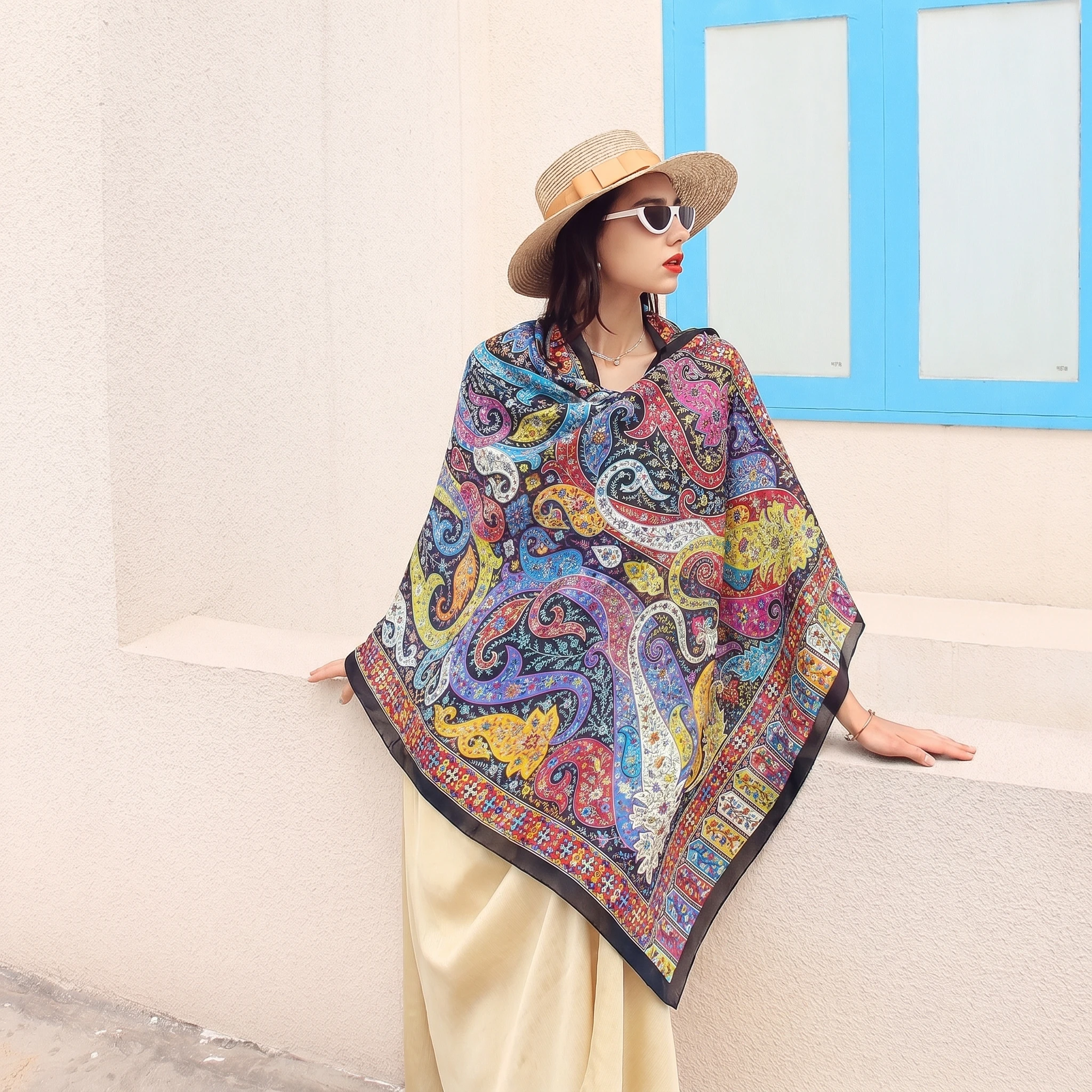 245*110cm Women's Luxury Paisley Print Silk Scarf Large Square Shawl Summer Sunscreen Beach Wrap Hijab Bandana
245*110cm Women's Luxury Paisley Print Silk Scarf Large Square Shawl Summer Sunscreen Beach Wrap Hijab Bandana