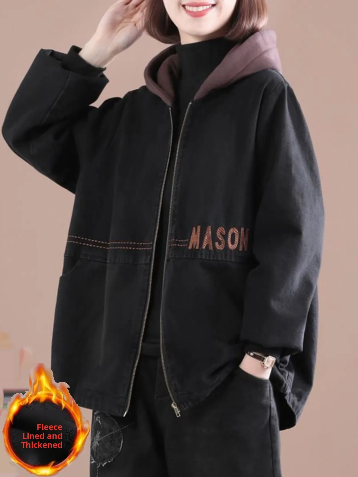 Thickened Fleece Winter Denim Jacket Mid-Length Coat Korean Style Commute Pure Color Hooded Zipper Cotton Long Sleeve Loose Fit
Thickened Fleece Winter Denim Jacket Mid-Length Coat Korean Style Commute Pure Color Hooded Zipper Cotton Long Sleeve Loose Fit