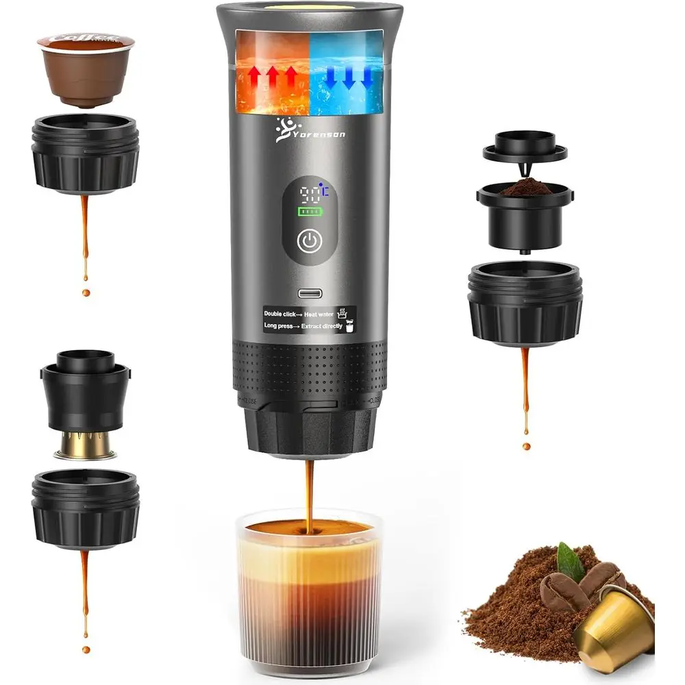 Портативная кофеварка или путешествие,Sel-Heating hine с USB-C, светодиодным дисплеем, 20 бар, совместимая с грузовыми поверхностями (Ns&DG) — портативная
Портативная кофеварка или путешествие,Sel-Heating hine с USB-C, светодиодным дисплеем, 20 бар, совместимая с грузовыми поверхностями (Ns&DG) — портативная