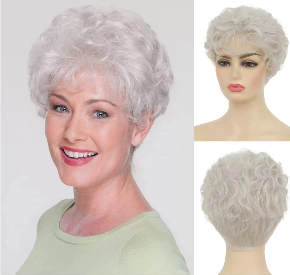 Synthetic White Wigs for Women Lady Short Curly Wig with Fluffy Bangs Heat Resistant Daily Party Breathable Fake Hair
Synthetic White Wigs for Women Lady Short Curly Wig with Fluffy Bangs Heat Resistant Daily Party Breathable Fake Hair