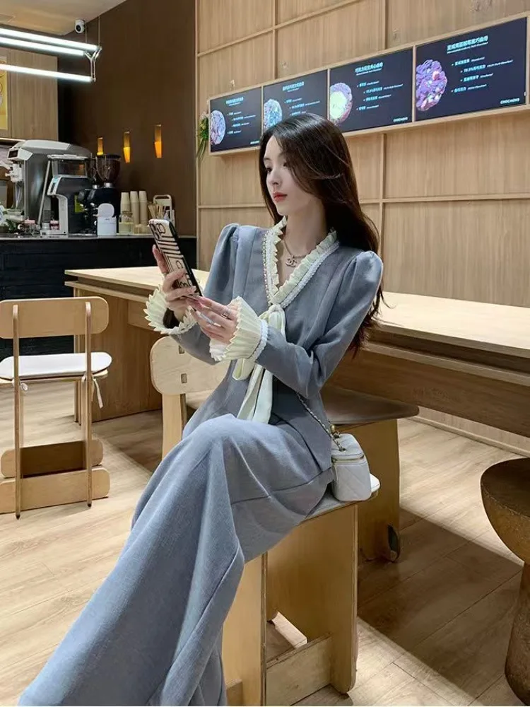 Insozkdg Spring Autumn Collar Navy Collar Cropped Jacket Wide Leg Pants Sets Vintage Casual Sweet Coats Trousers Two-piece Set
Insozkdg Spring Autumn Collar Navy Collar Cropped Jacket Wide Leg Pants Sets Vintage Casual Sweet Coats Trousers Two-piece Set