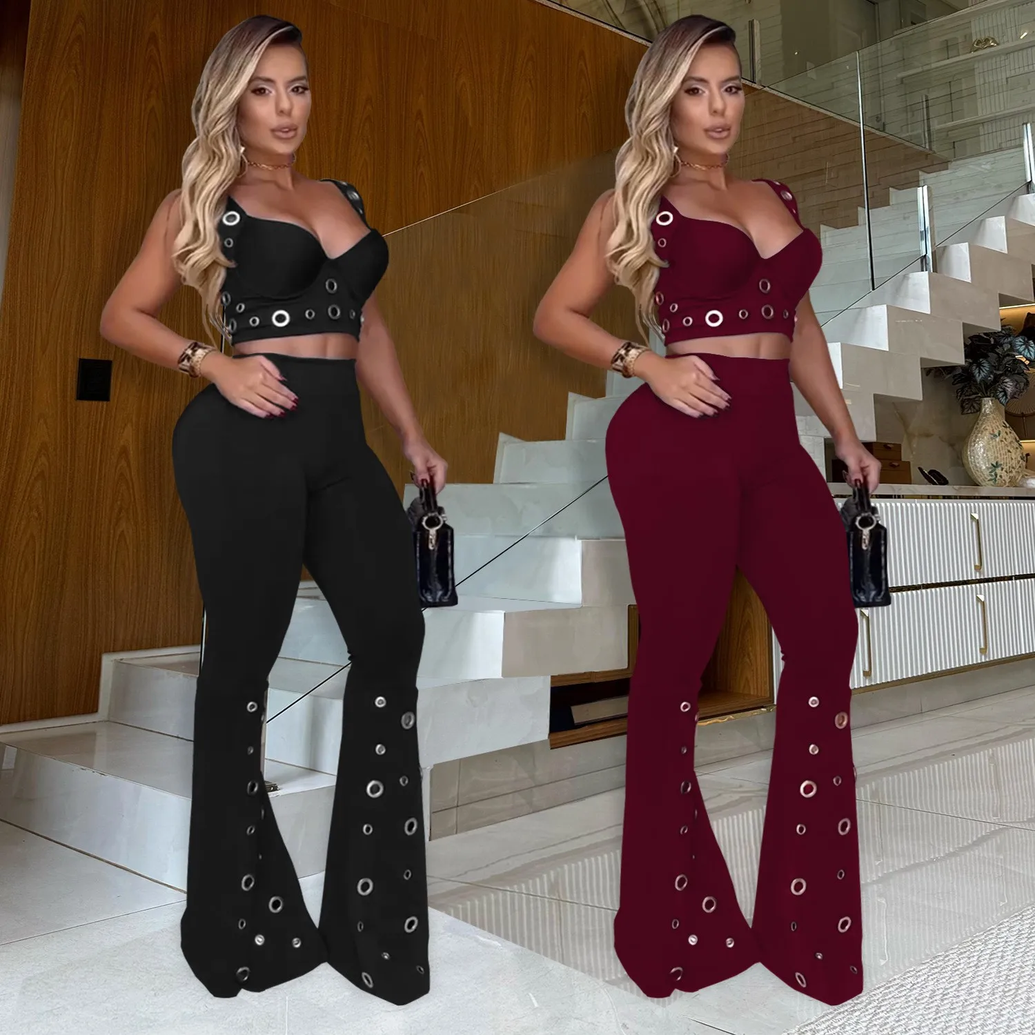 Casual 2 Piece Set Black Crop Blouse High Waist Wide Leg Pants Blouses Sleeveless Solid Color Top Burgundy Ruched Detail Tops
Casual 2 Piece Set Black Crop Blouse High Waist Wide Leg Pants Blouses Sleeveless Solid Color Top Burgundy Ruched Detail Tops