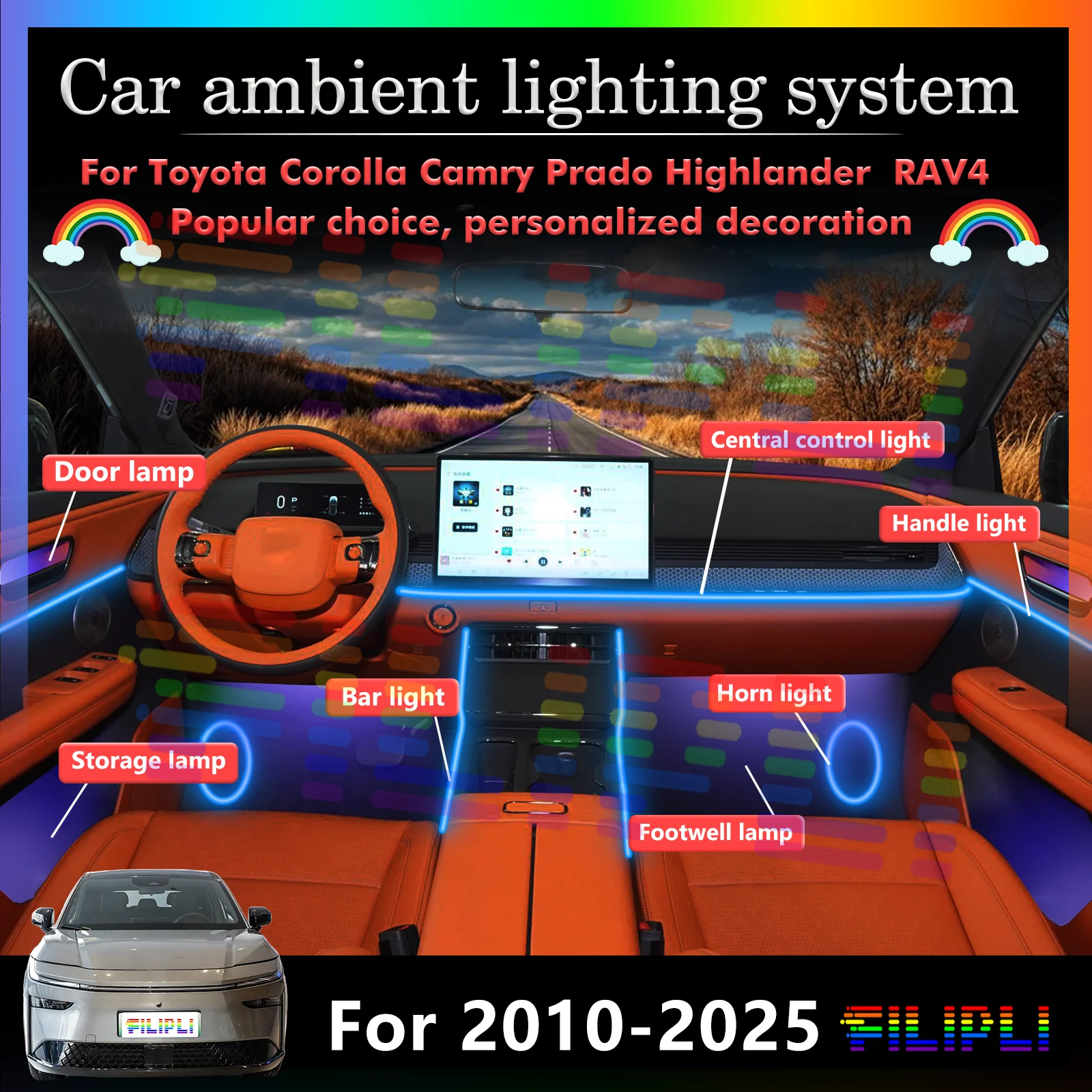 For Toyota Corolla Camry Prado Highlander RAV4 Auto Interior Lights - Fade Mode, Strobe Effect
For Toyota Corolla Camry Prado Highlander RAV4 Auto Interior Lights - Fade Mode, Strobe Effect