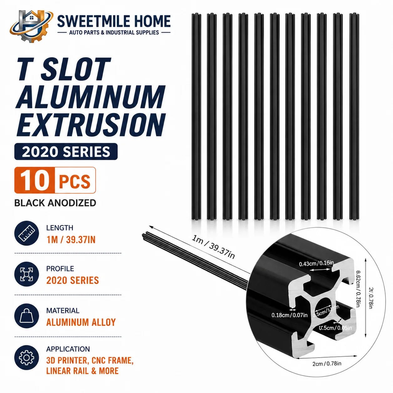 10Pcs 1m Black T Slot Aluminum Extrusion and Aluminium Profile, 2020 Series 3.28ft Anodized Linear Rail Fit for 3D Printer and CNC Frame
10Pcs 1m Black T Slot Aluminum Extrusion and Aluminium Profile, 2020 Series 3.28ft Anodized Linear Rail Fit for 3D Printer and CNC Frame