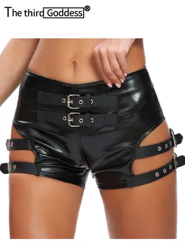 Sexy leather shorts women high waist spandex Black PU club Party DS Booty short femme summer punk biker woman shorts clothing HL