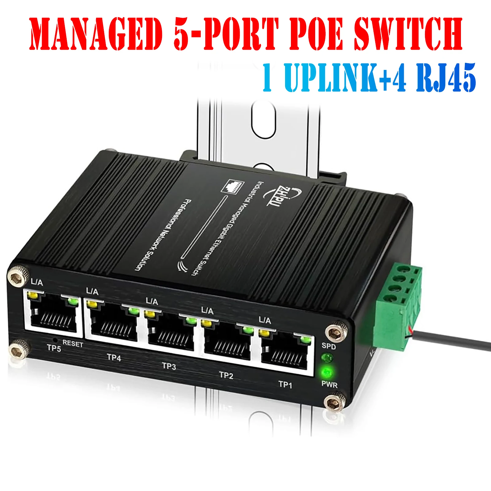 Mini Managed Industrial 5-Port Gigabit Ethernet Switch 5×10/100/1000BASE-T RJ45 Switch Support Web Management,QoS,Vlan
Mini Managed Industrial 5-Port Gigabit Ethernet Switch 5×10/100/1000BASE-T RJ45 Switch Support Web Management,QoS,Vlan