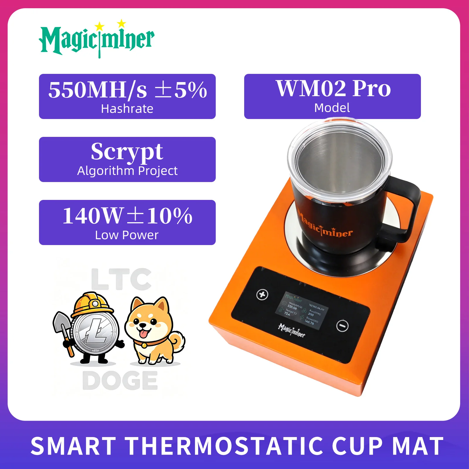 WM02Pro Smart Thermostatic Cup Mat 540MH/s Crypto Miner for LTC/DOGE – Scrypt Heating Pad with 5 Temp Settings Home Office Gift
WM02Pro Smart Thermostatic Cup Mat 540MH/s Crypto Miner for LTC/DOGE – Scrypt Heating Pad with 5 Temp Settings Home Office Gift