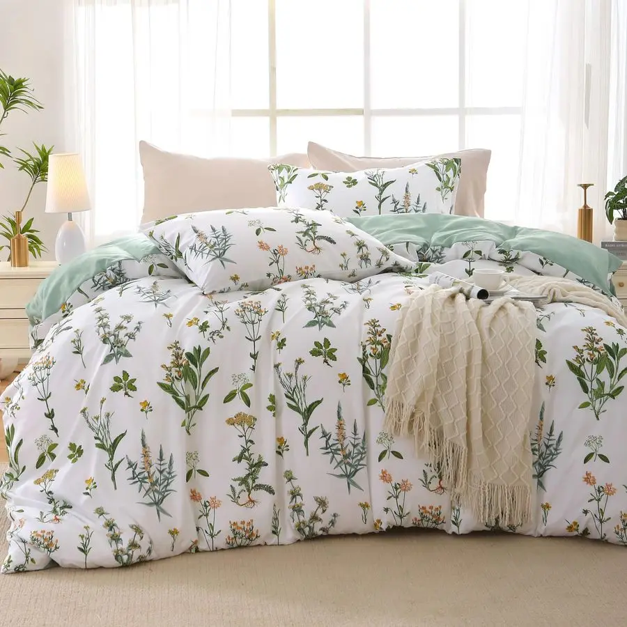 Duvet Cover King Size, Reversible Floral Green Duvet Cover Set with Zipper Closure, 3 Pieces Botanical Patterns Soft Microfiber
Duvet Cover King Size, Reversible Floral Green Duvet Cover Set with Zipper Closure, 3 Pieces Botanical Patterns Soft Microfiber