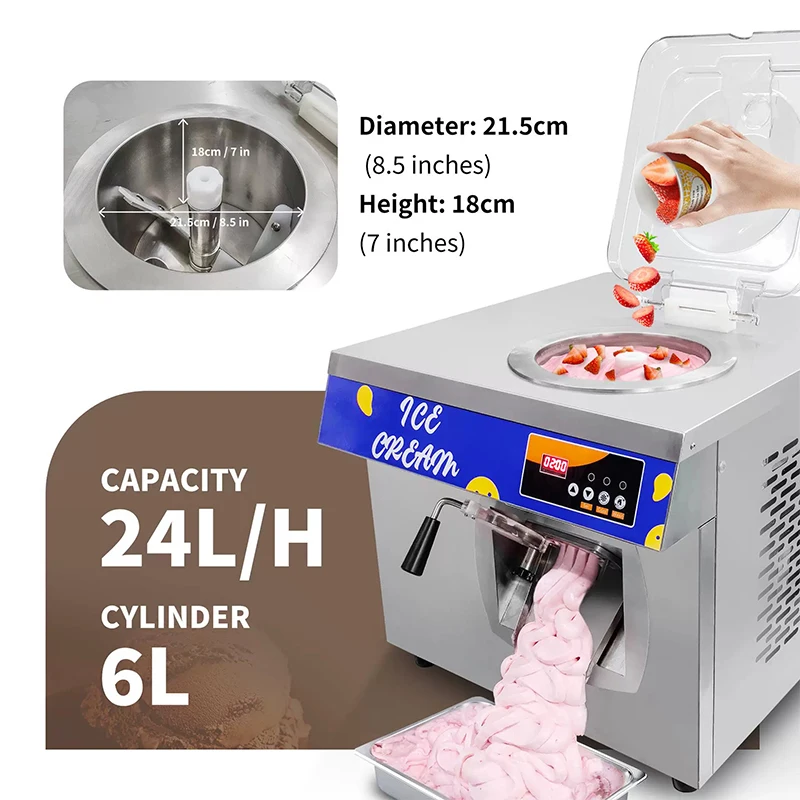 New Commercial Automatic Countertop Ice Cream Machine, 24 L/H Hard-Serve Ice Cream Mixer, 6 L Mixing Bowl, Stainless(Customized)
New Commercial Automatic Countertop Ice Cream Machine, 24 L/H Hard-Serve Ice Cream Mixer, 6 L Mixing Bowl, Stainless(Customized)