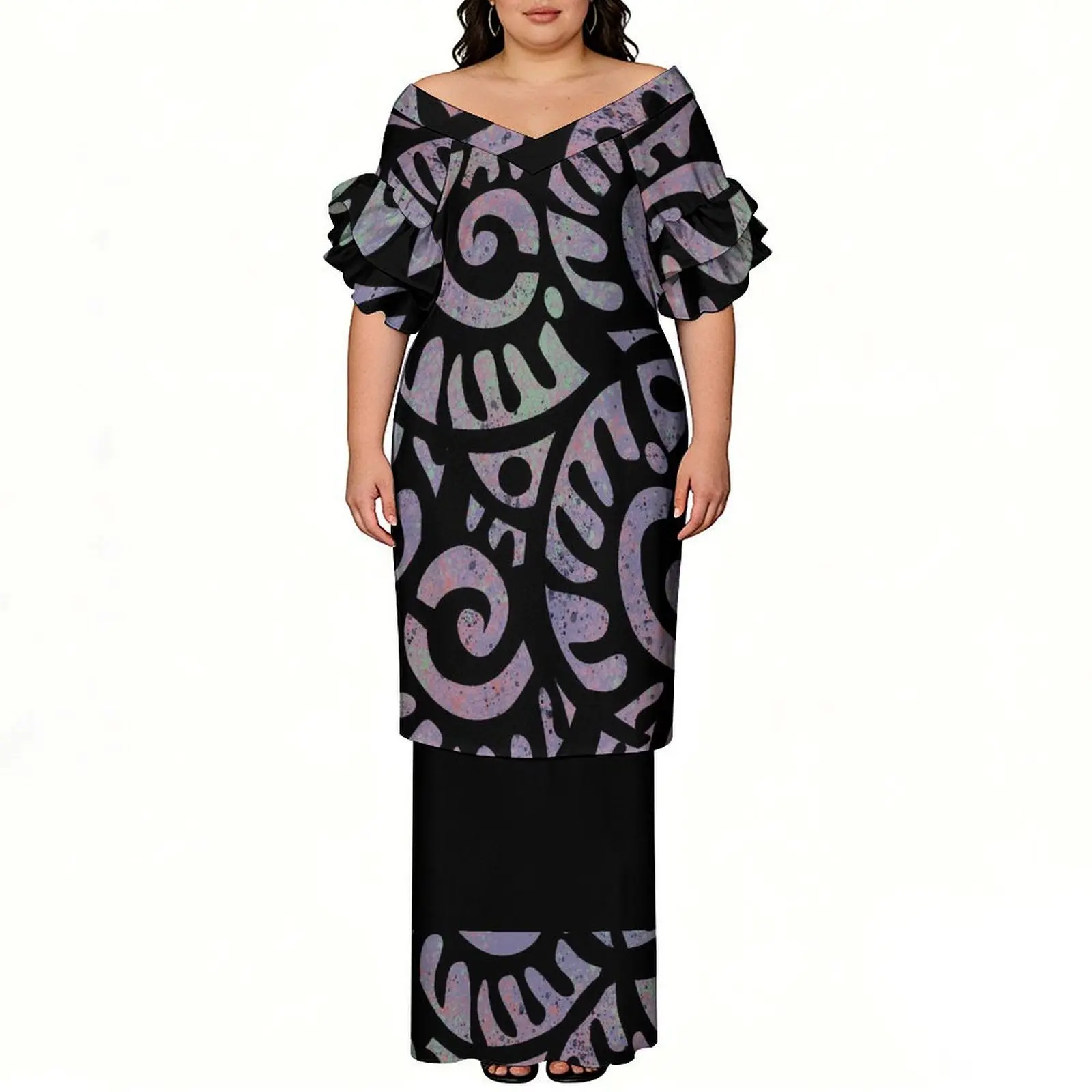 Wide Neckline V-Neck Lotus Sleeves Two-Piece Floor-Length Dress High-Definition 3d Printed Pattern Puletasi
Wide Neckline V-Neck Lotus Sleeves Two-Piece Floor-Length Dress High-Definition 3d Printed Pattern Puletasi